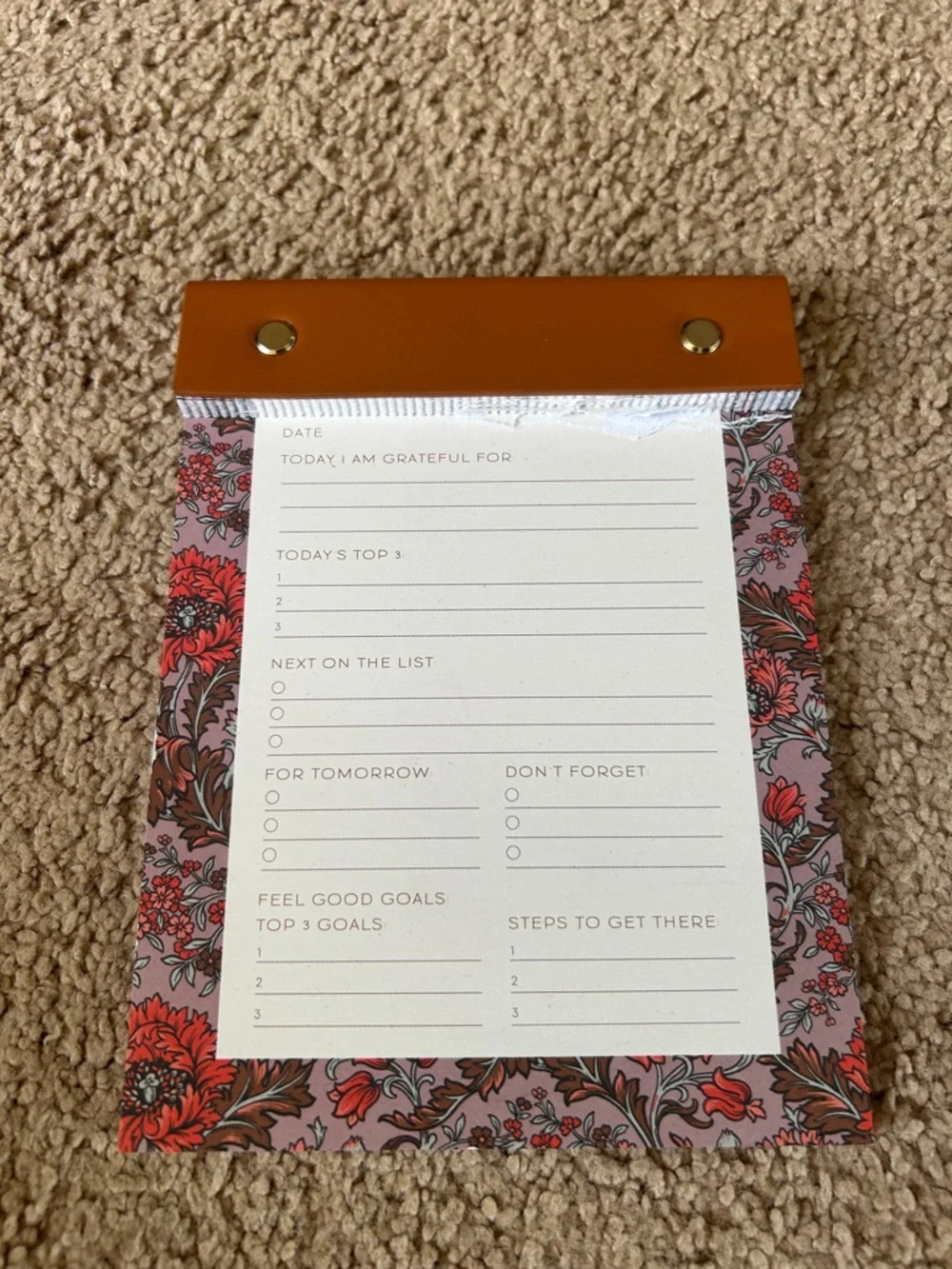 Anthropologie Floral Planner Notepad with Brown Top Binding